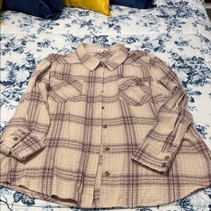 Maurices Cream and Brown Plaid Shirt